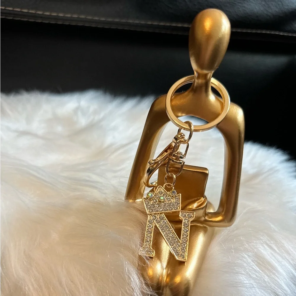 3/$25 Rhinestone Letter Charm Keychain. “N” - Picture 2 of 6